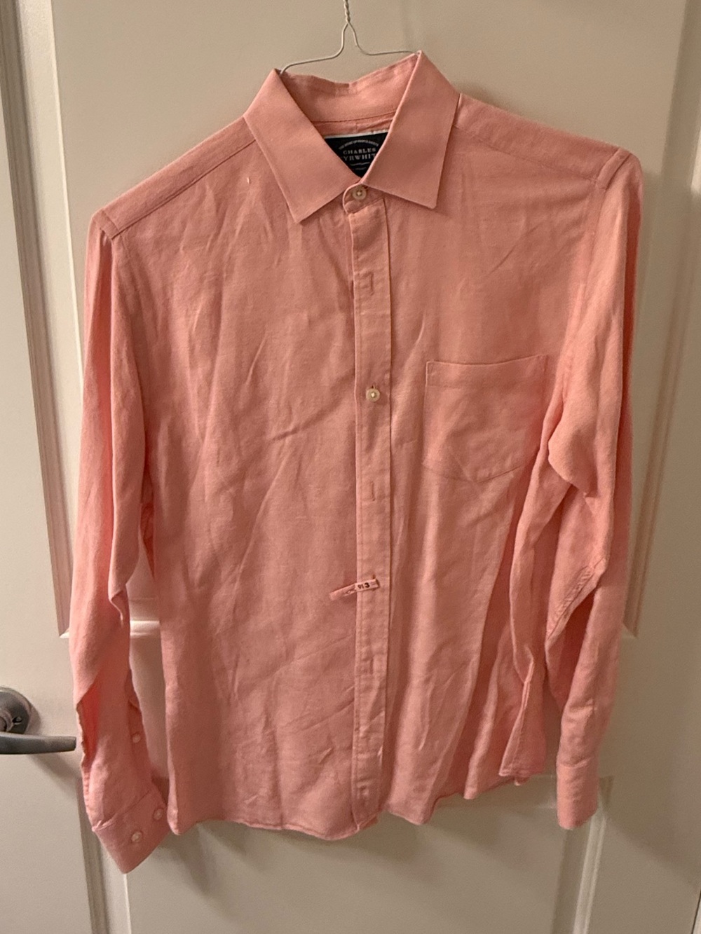 Charles Tyrwhitt Pink Long-Sleeve Linen Shirt